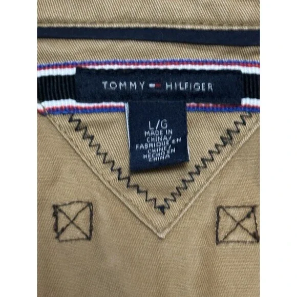 Tommy Hilfiger Mens L Tan Utility Jacket Zip Up Collared w/ Elbow Patches - Picture 4 of 11